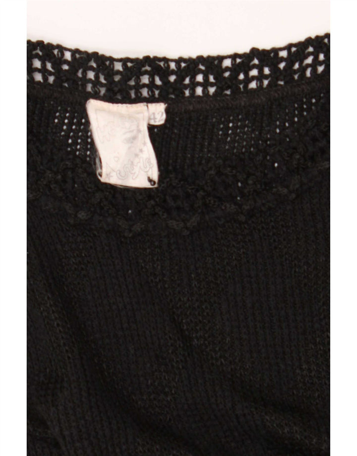 Vintage Dame Crop See Through Batwing Bluse Top IT 42 Medium Black