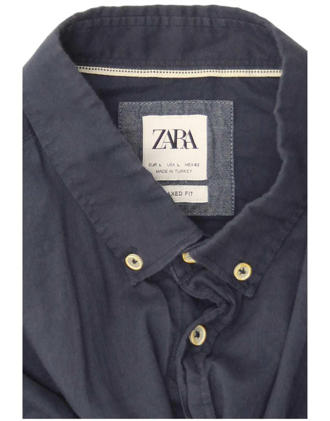 Zara Herre Relaxed Fit Shirt Large L70 Navy Blue