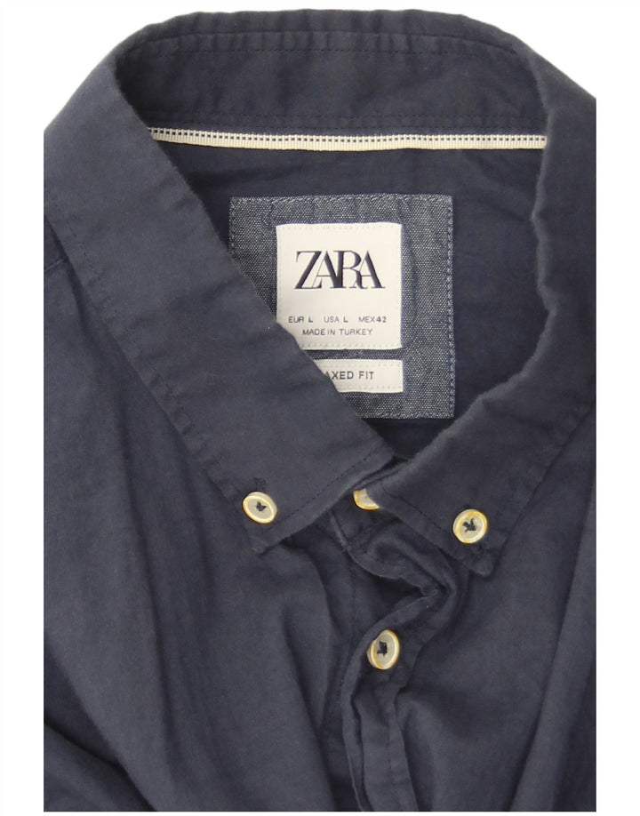 Zara Herre Relaxed Fit Shirt Large L70 Navy Blue