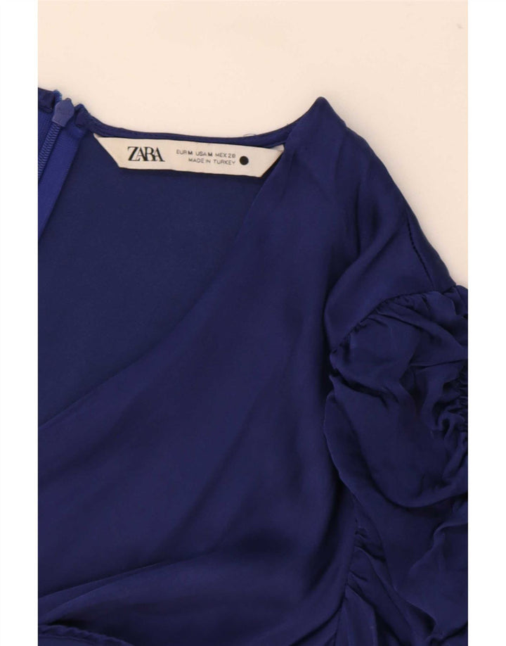 Zara Dame 3/4 ærmet Playsuit UK 12 Medium Blue Viscose