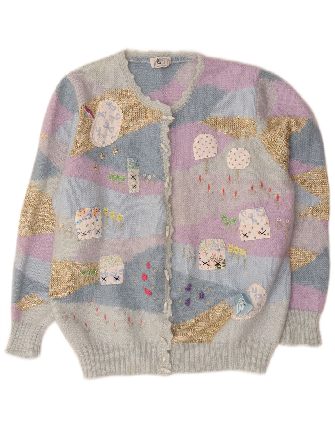 Vintage dame cardigan sweater UK 14 Medium Flerfarvet nyhed