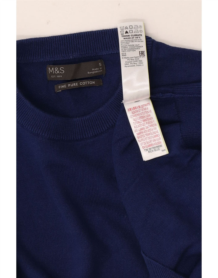 Marks & Spencer Herre sweater med rund hals, lille blå bomuld