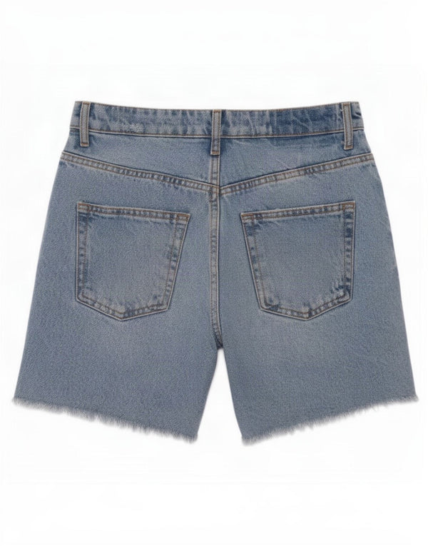 Zara Dameshorts med høj talje, distressed denim EU 36 XS W26 Blå