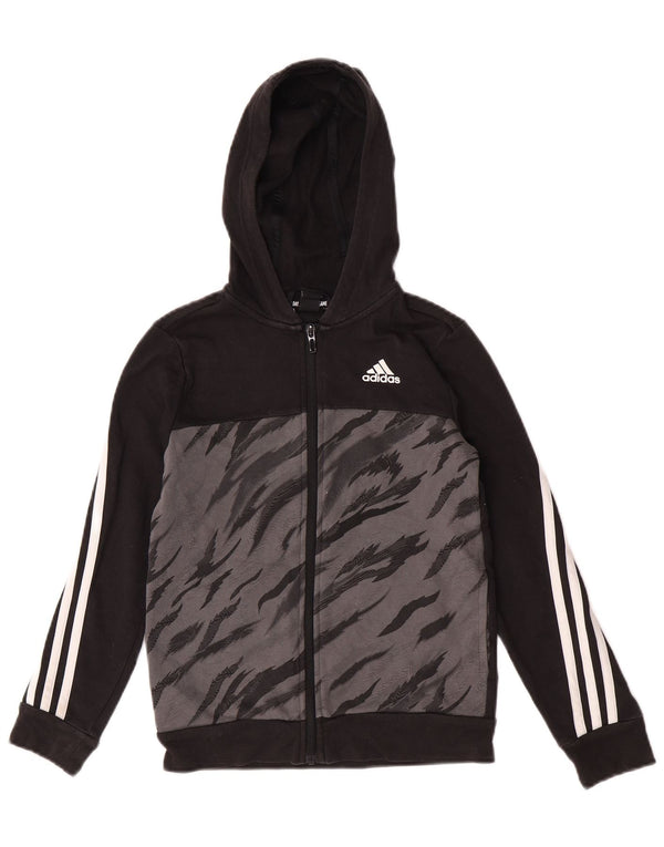 Adidas Boys Zip Hoodie Sweater 9-10 Years Black Camouflage Cotton