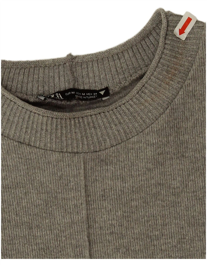 Zara Dame Kortærmet Jumper Kjole UK 14 Medium Grå Polyester