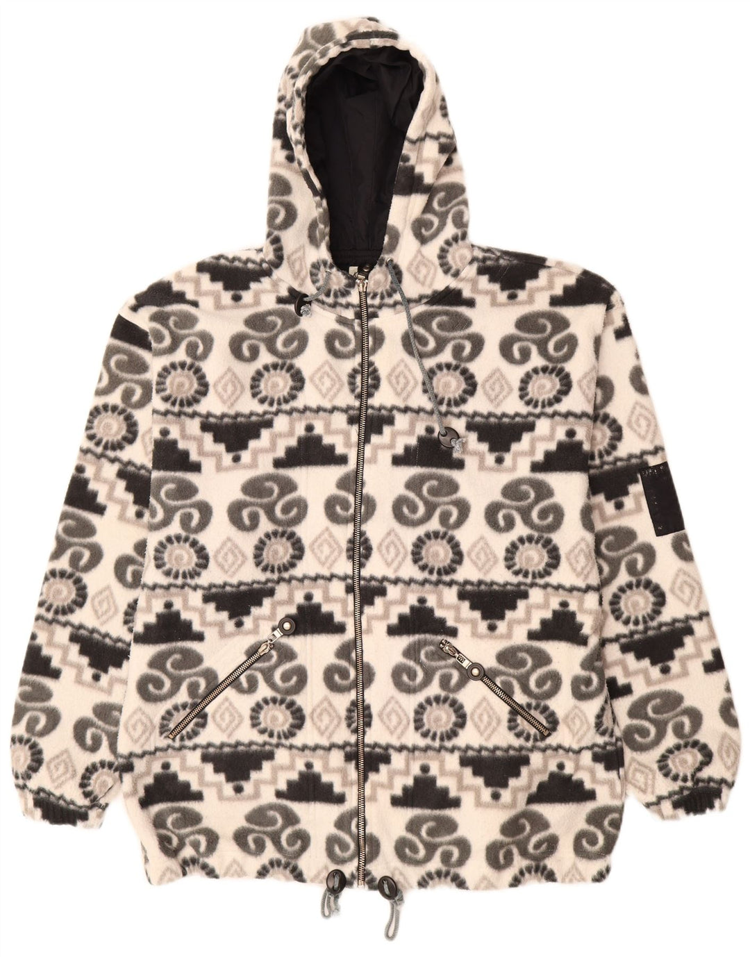 KNOCK OUT Dame hættejakke i fleece UK 14 Medium Hvid Geometrisk