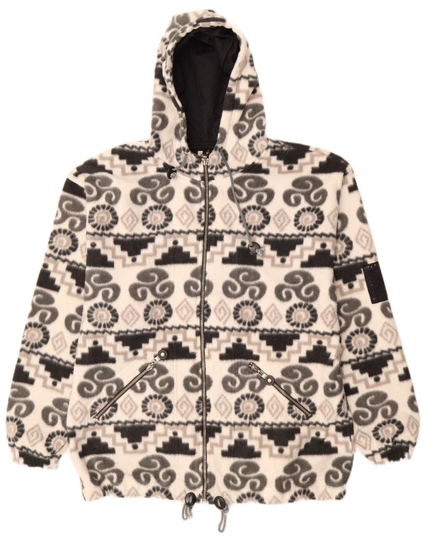 KNOCK OUT Dame hættejakke i fleece UK 14 Medium Hvid Geometrisk