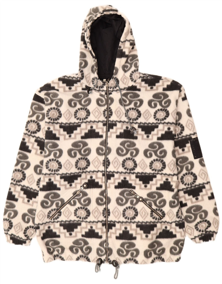KNOCK OUT Dame hættejakke i fleece UK 14 Medium Hvid Geometrisk