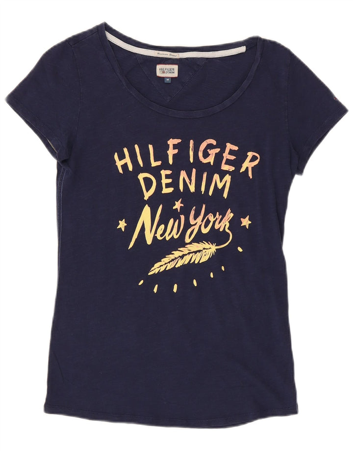TOMMY HILFIGER Grafisk T-shirt top til kvinder UK 12 Medium Navy Blue