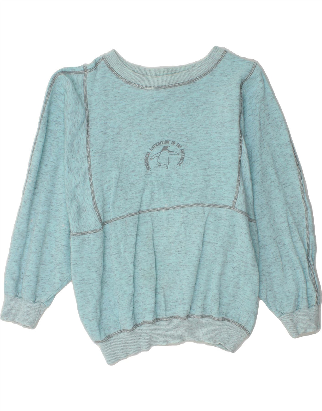 MAX SPORT Womens Graphic Sweatshirt Jumper UK 12 Medium Blue Flecked Vintage Max Sport and Second-Hand Max Sport from Messina Hembry 