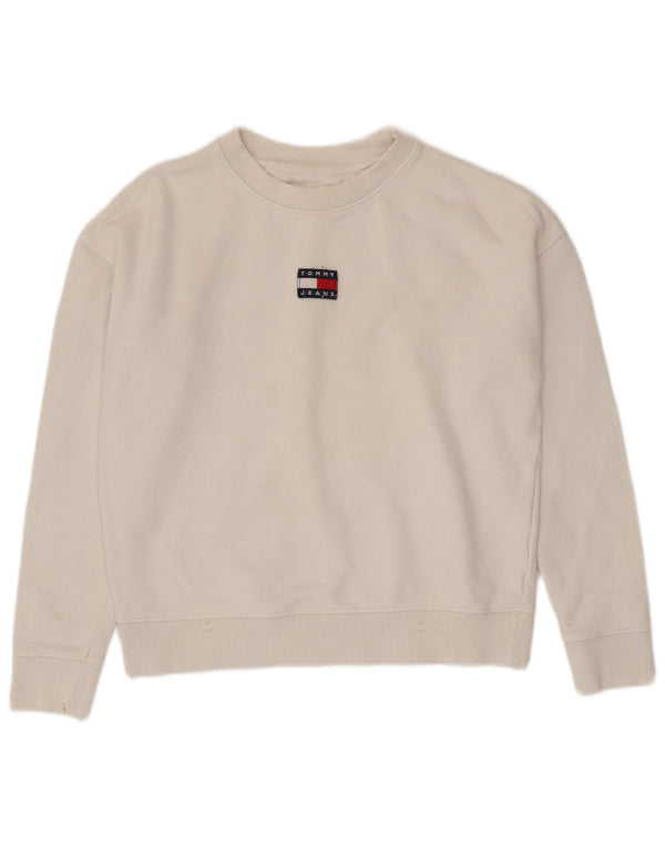 Tommy Hilfiger Dame Crop Graphic Sweatshirt Jumper UK 10 Small White