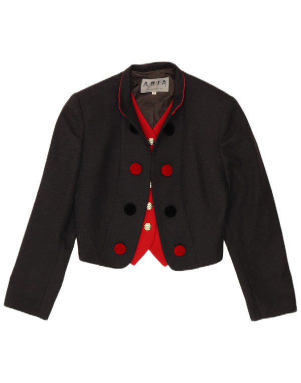 Aria Dame Crop Double Breasted Blazer Jacket UK 10 Small Grey
