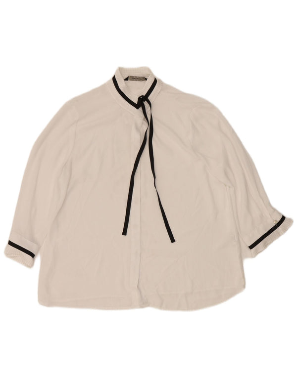 Zara skjortebluse med 3/4 ærmer til kvinder UK 14 Medium White Polyester