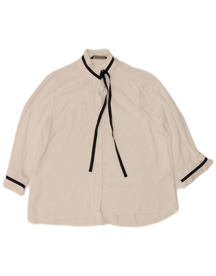 Zara skjortebluse med 3/4 ærmer til kvinder UK 14 Medium White Polyester