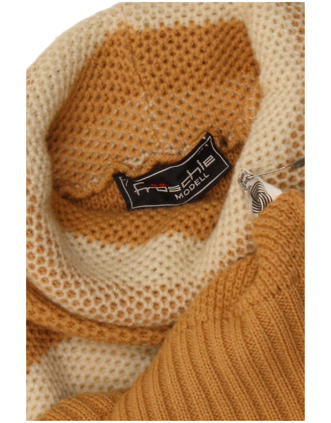VINTAGE Dame Rullehalstrøje IT 44 Medium Beige Stribet