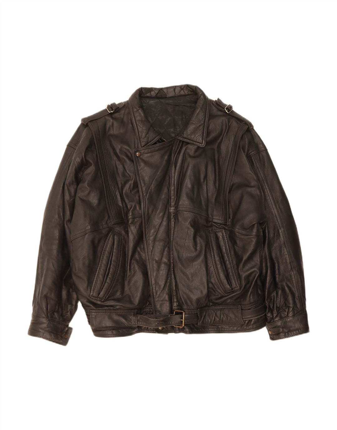 VINTAGE Herre Læderjakke UK 44 2XL Sort Læder