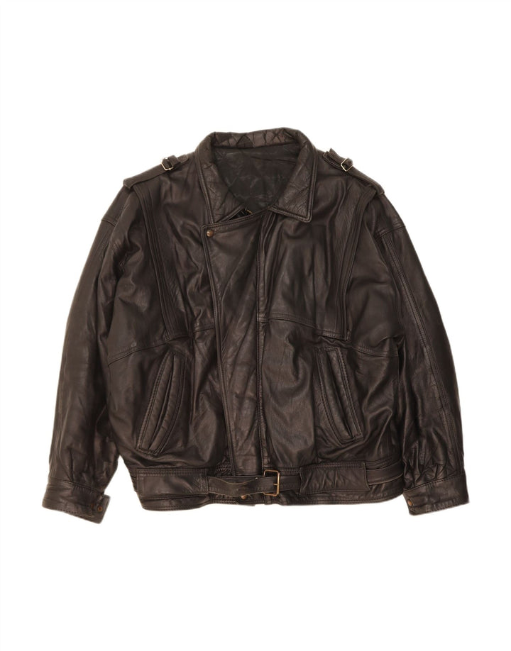 VINTAGE Herre Læderjakke UK 44 2XL Sort Læder
