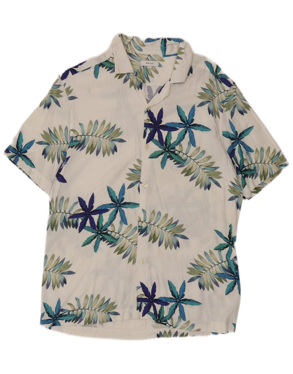 Reiss Kortærmet Herreskjorte XL Hvid Blomsterviscose