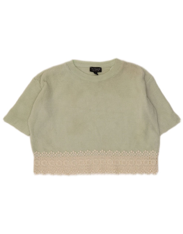 Topshop Dame Oversized Crop Boat Neck Jumper Sweater UK 6 XS Grøn