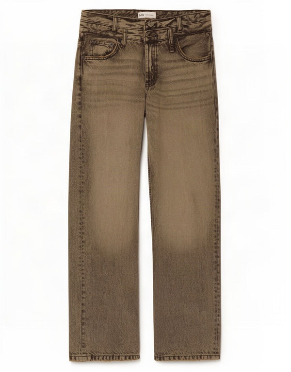 Zara Dame Jeans med brede ben EU 36 XS W26 L29 Grå Bomuld