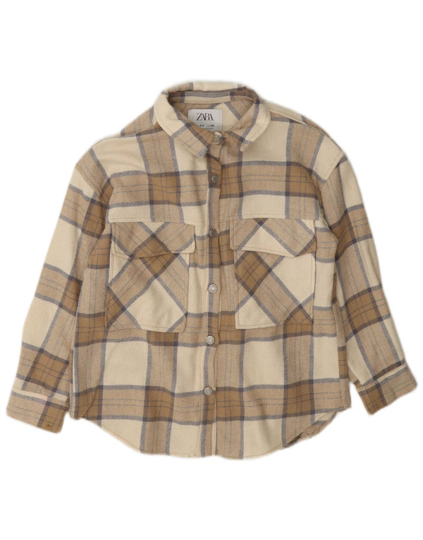 Zara Girls Overshirt Flanellskjorte 8-9 år Beige ternet bomuld