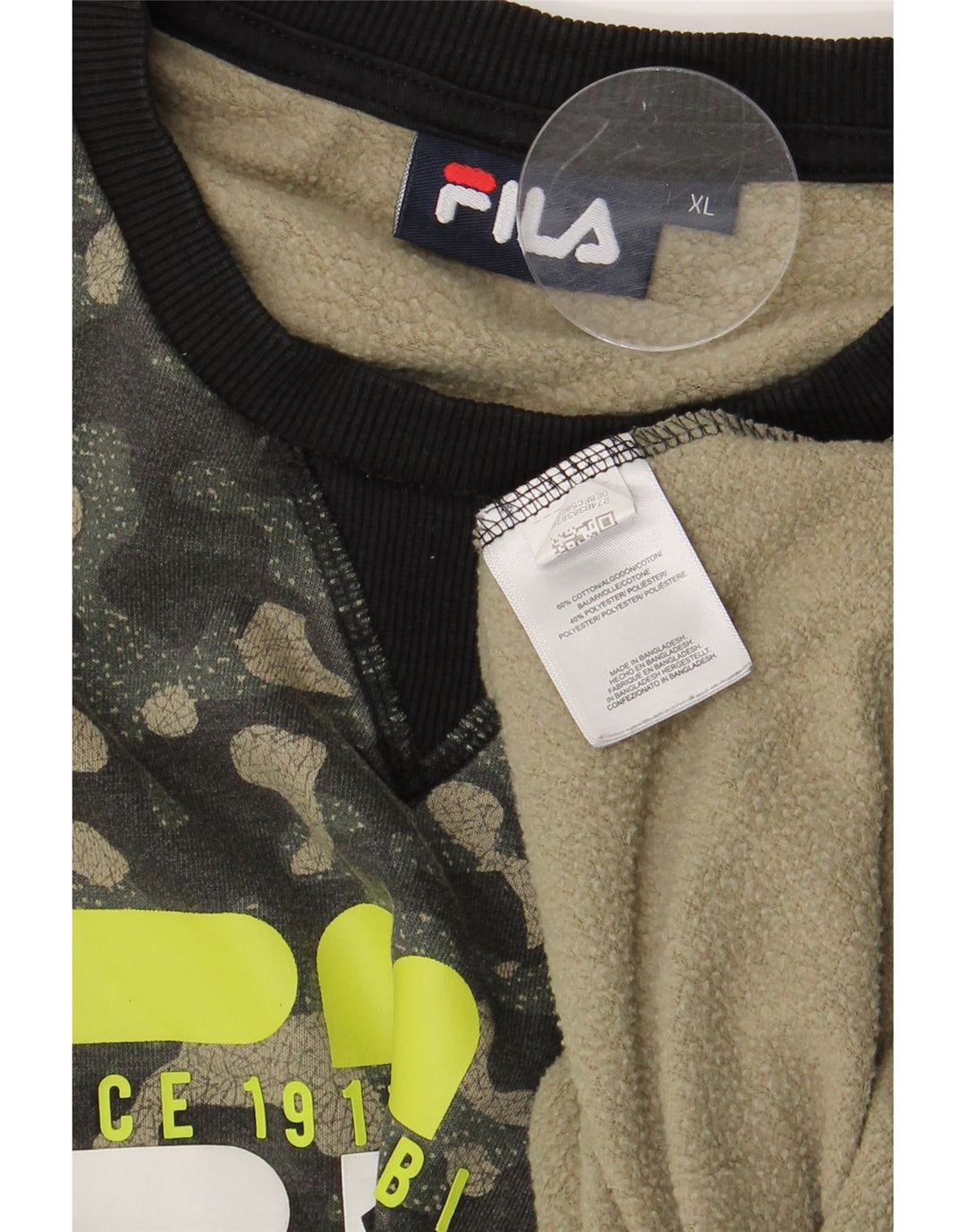 Fila Herre Grafisk Sweatshirt Jumper XL Khaki Camouflage Bomuld