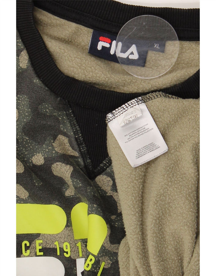Fila Herre Grafisk Sweatshirt Jumper XL Khaki Camouflage Bomuld