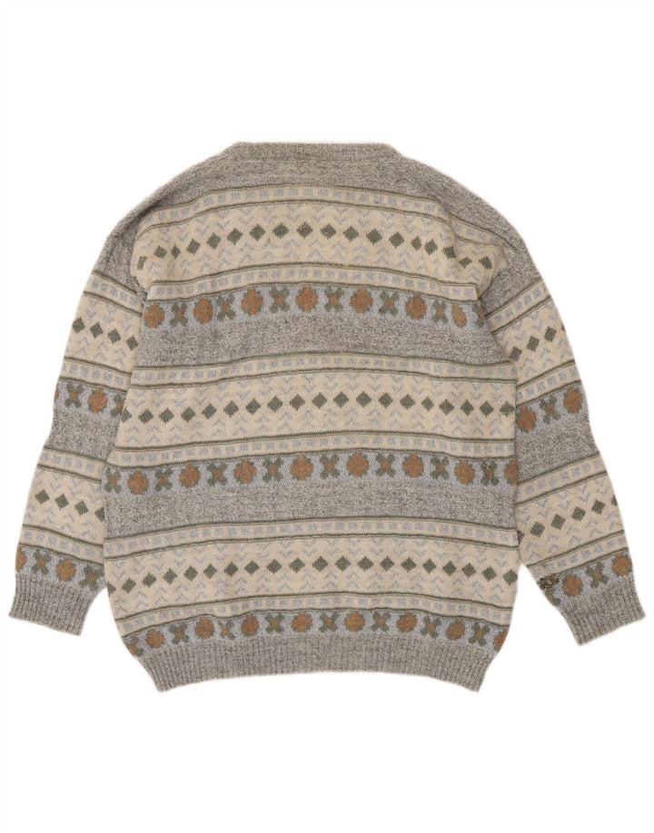 Vintage mænd med rund hals sweater mellemgrå geometrisk