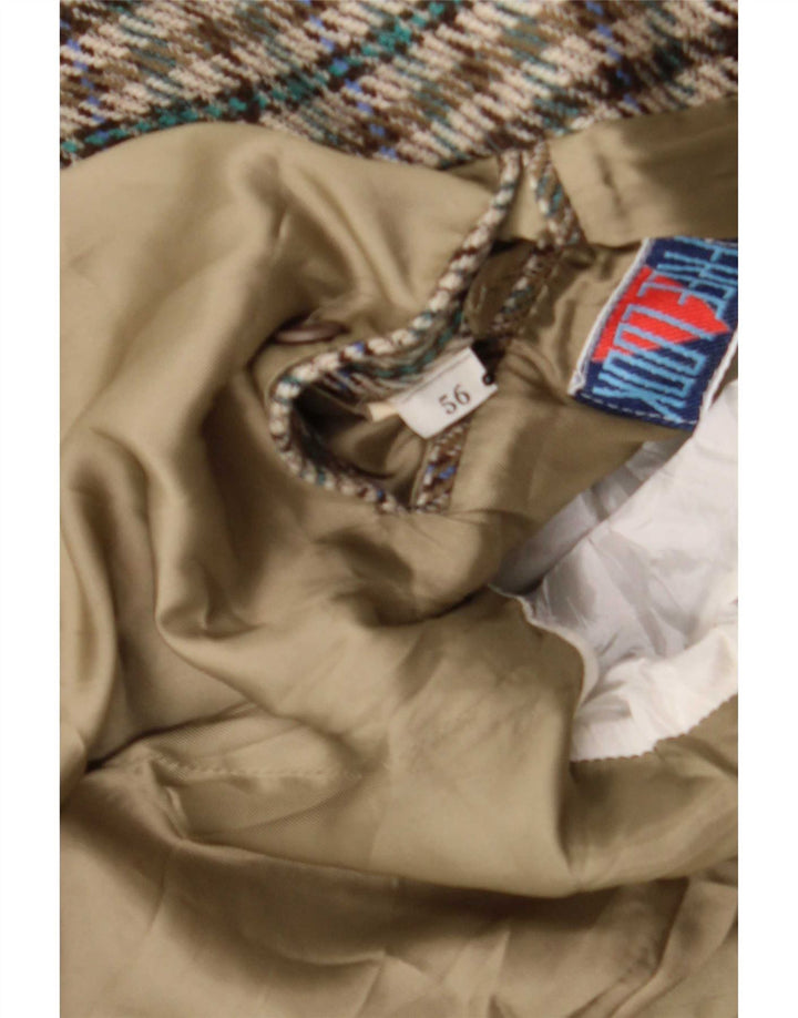 Vintage herre 2-knaps blazerjakke IT 56 3XL Grøn Houndstooth Uld