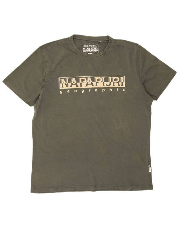Napapijri Herre grafisk T-shirt Top 2XL Khaki Bomuld Logo