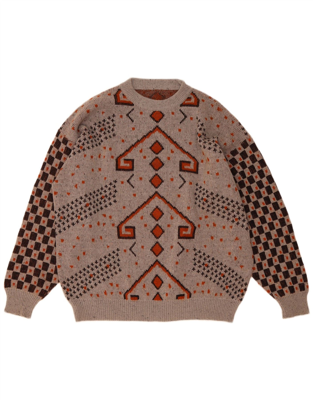 Vintage mænd med rund hals sweater IT 52 Stor grå geometrisk uld