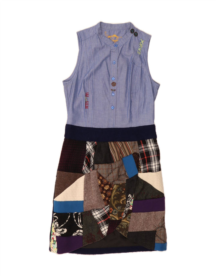 DESIGUAL Womens Sleeveless Sheath Dress UK 10 Small Blue Patchwork Vintage Desigual and Second-Hand Desigual from Messina Hembry 
