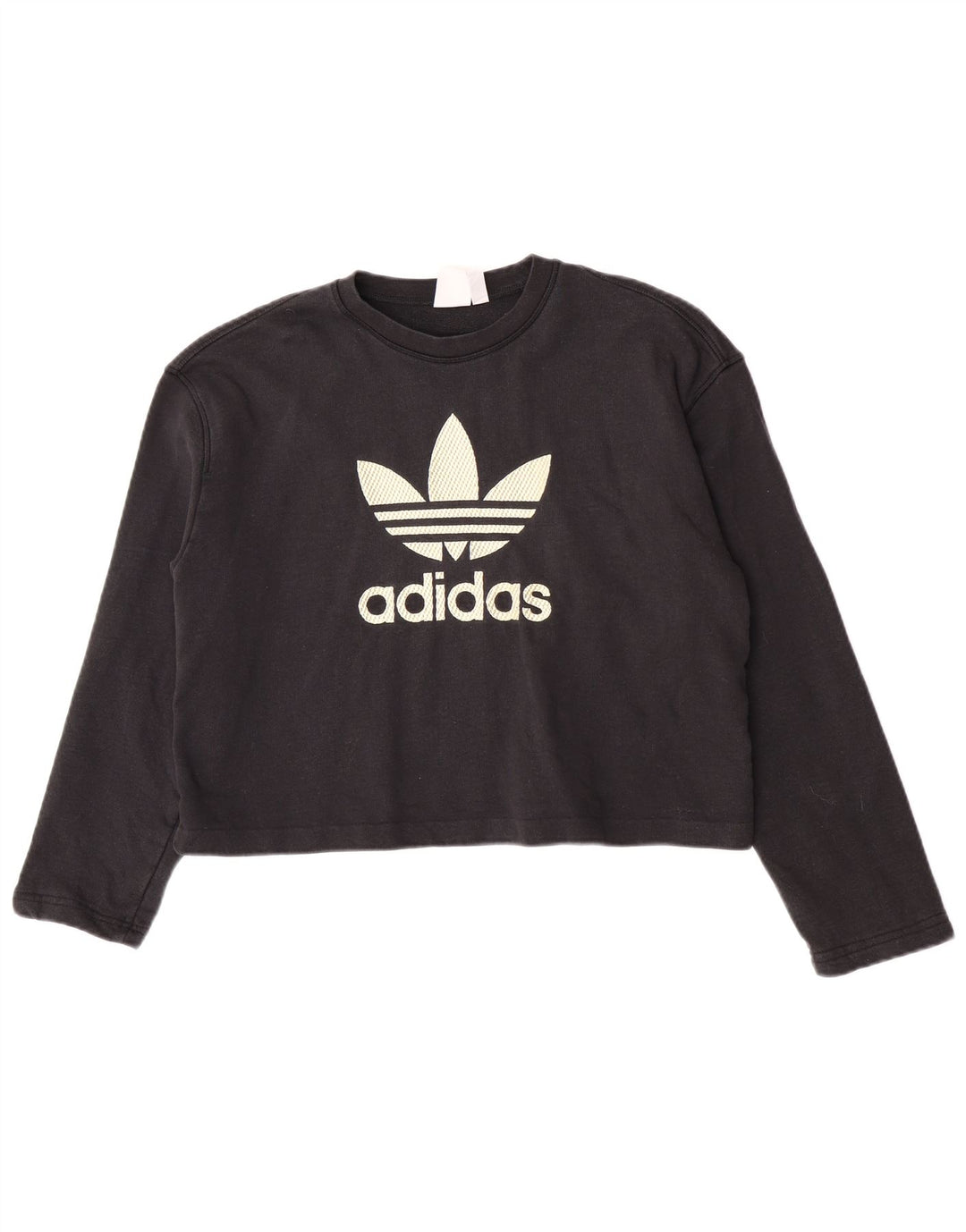 Adidas Dame Oversized Crop Grafisk Top Langærmet UK 8 Lille Sort