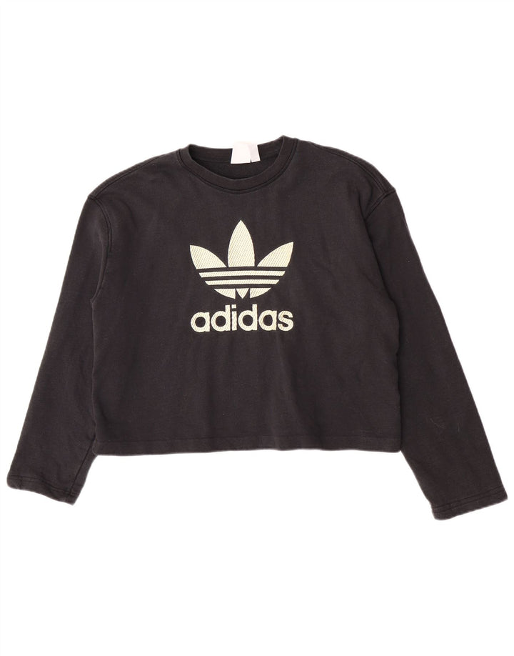 Adidas Dame Oversized Crop Grafisk Top Langærmet UK 8 Lille Sort