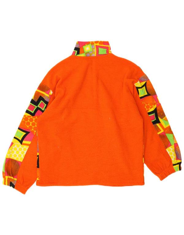 Vintage dame fleecetrøje med lynlås hals DK 18 XL Orange Geometrisk