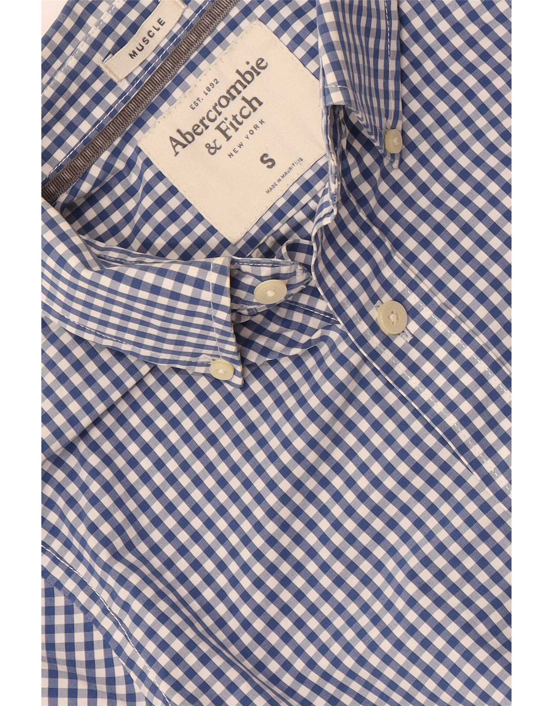 Abercrombie & Fitch Herre Muscle Shirt Small Blue Gingham