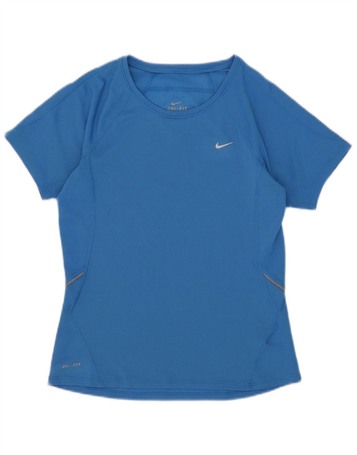Nike Dame Dri Fit T-Shirt Top UK 8/10 Small Blue Polyester
