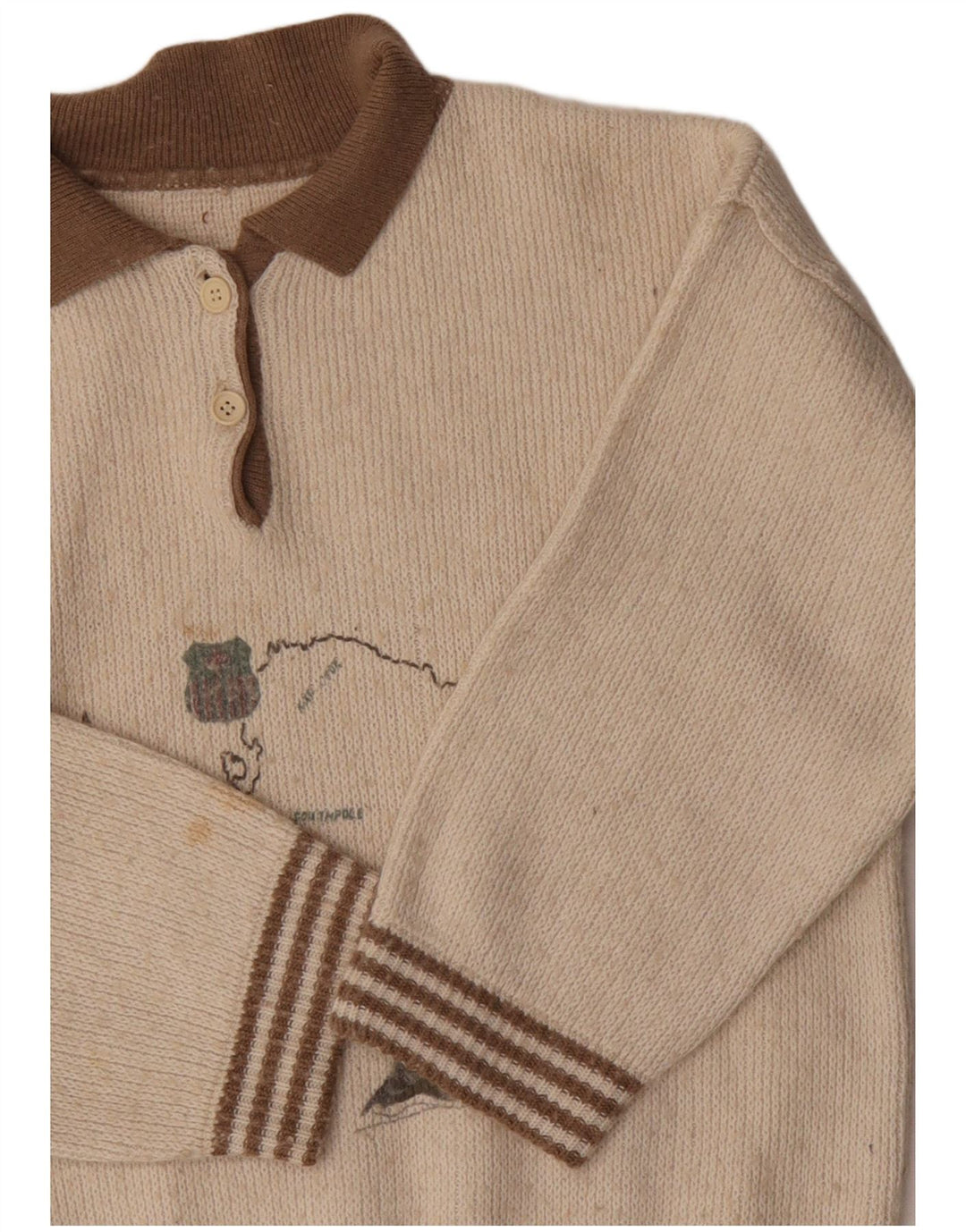 VINTAGE Dame Grafisk Polo Neck Jumper Sweater UK 16 Large Off White