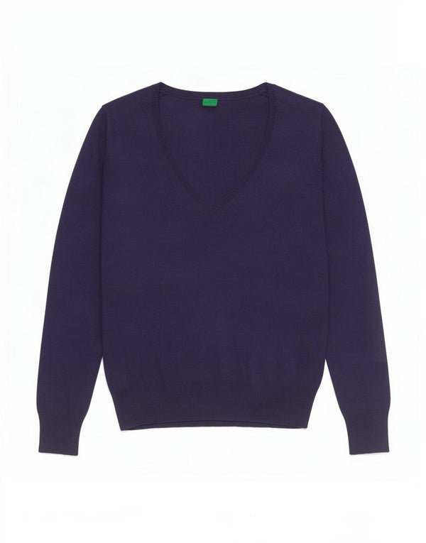 Benetton Dame V-hals sweater UK 8 Small Navy Blue