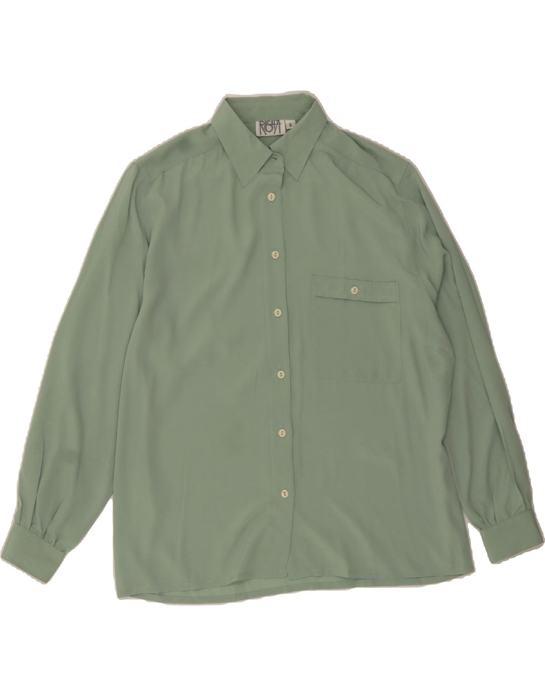 VINTAGE Womens Longline Oversized Shirt UK 10 Small Green Polyester Vintage Vintage and Second-Hand Vintage from Messina Hembry 