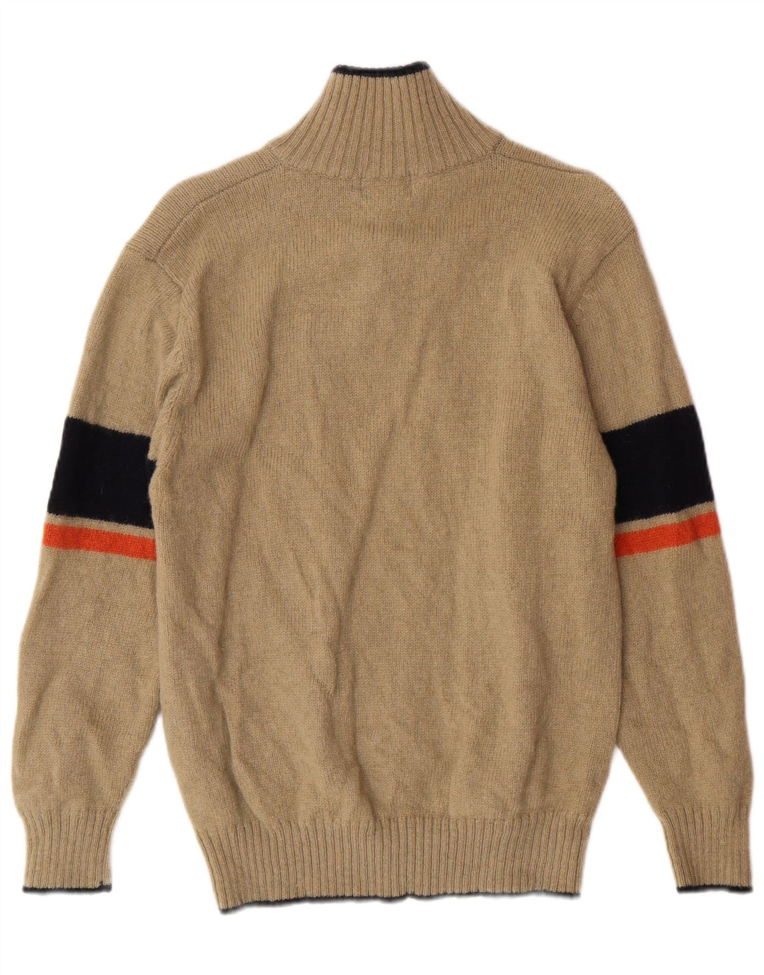 Kappa Dame Zip Neck Jumper Sweater Medium Beige Stribet Uld Klassisk