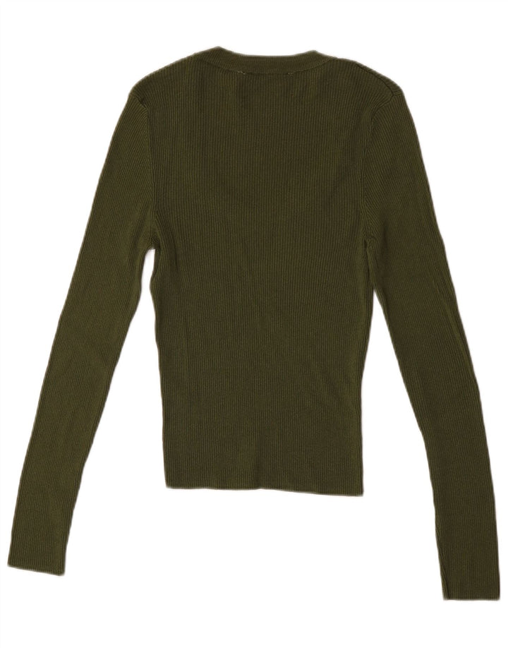 Zara Dame Top Langærmet UK 14 Stor Khaki Viscose
