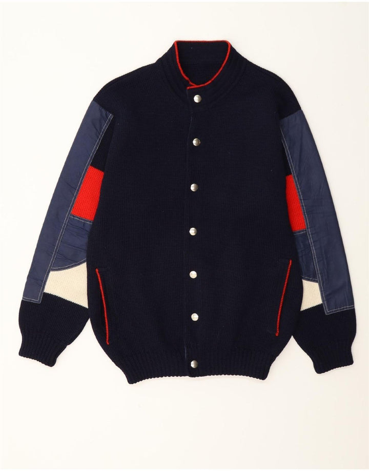 Vintage herre cardigan sweater Medium Navy Blue Colourblock