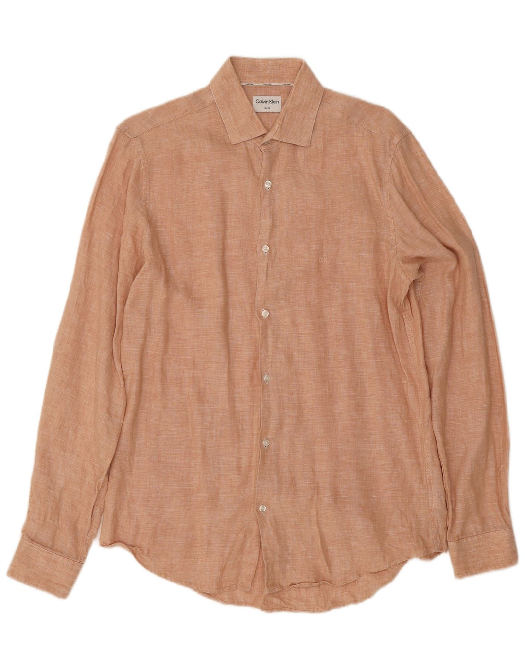 Calvin Klein Herre Slim Fit Skjorte Størrelse 39 Medium Pink Linen