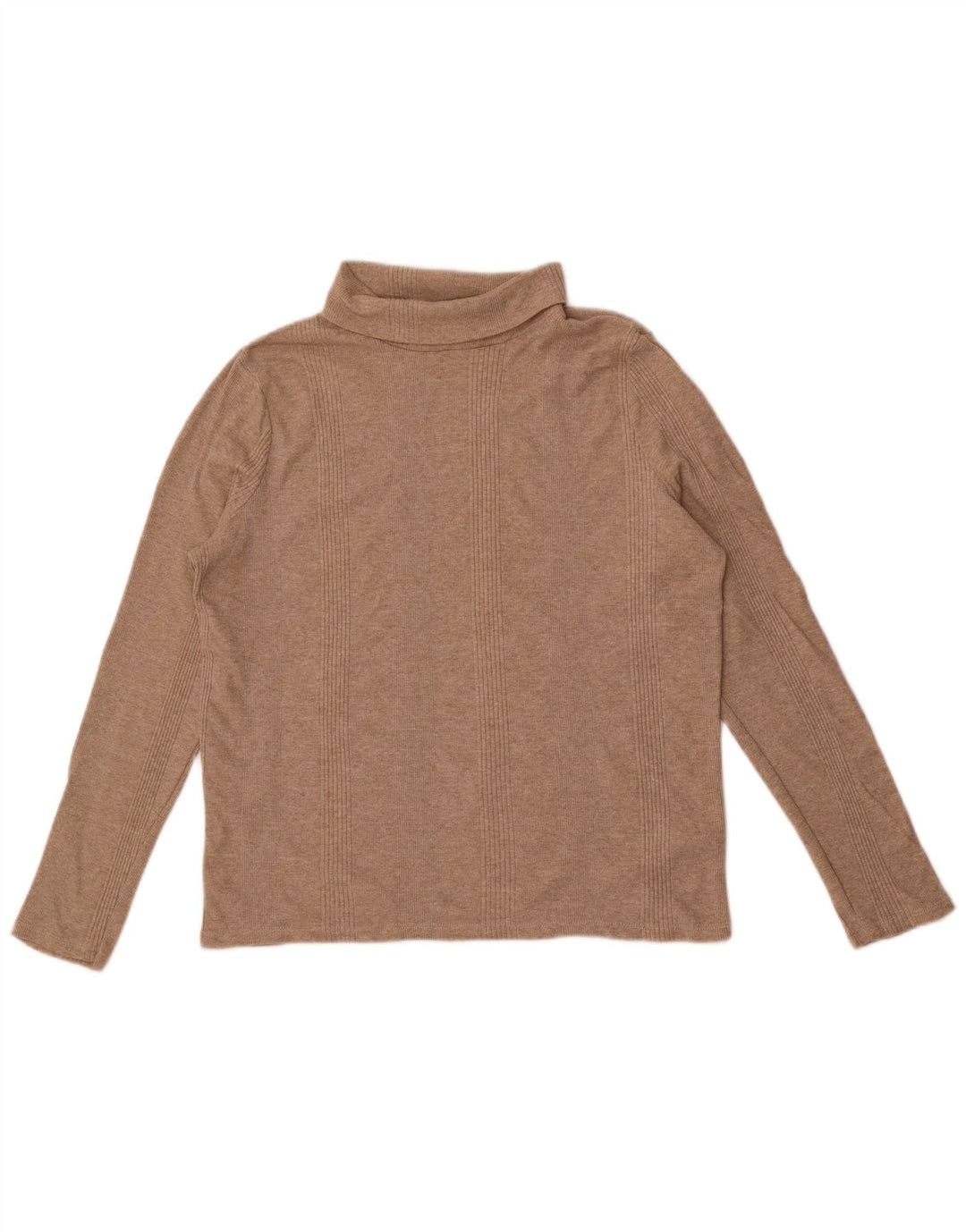Marks & Spencer Dame Roll Neck Bluse Top UK 16 Stor Beige Bomuld
