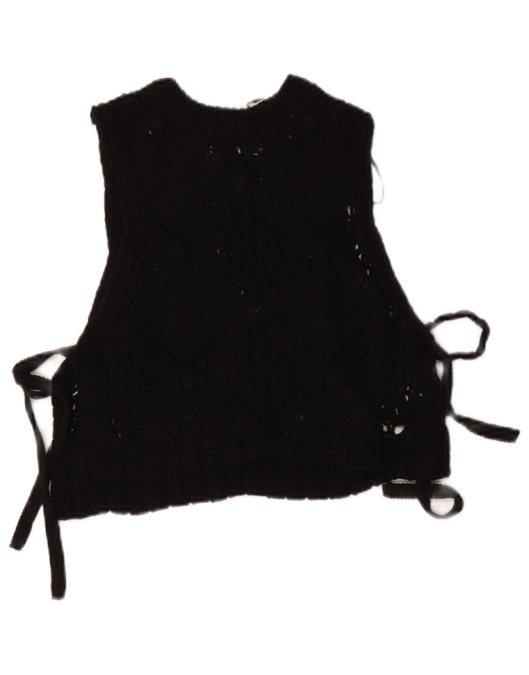 Zara Womens Crop Ærmeløs strik bluse Top UK 10 Small Black Polyester