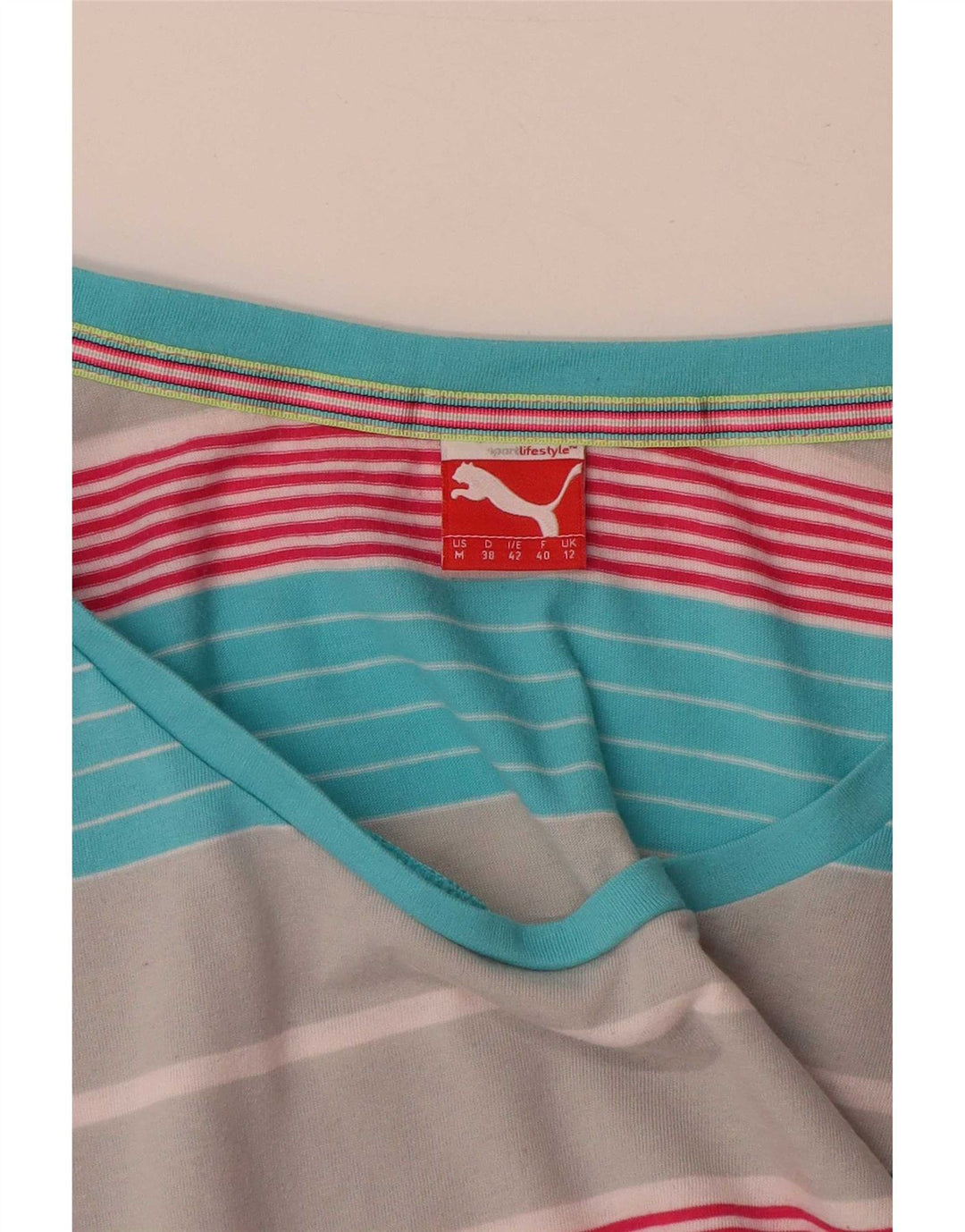 Puma Dame T-Shirt Top UK 12 Medium Flerfarvet Stribet