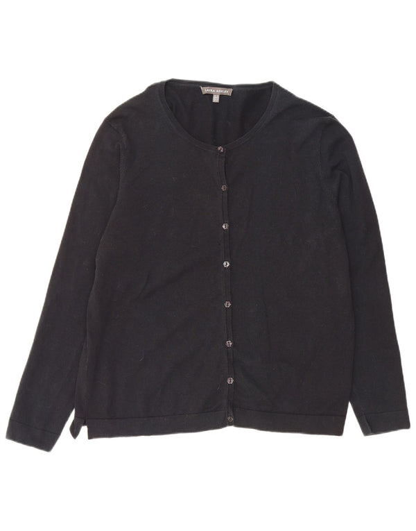 Laura Ashley Womens Cardigan Sweater UK 16 Large Black Cotton