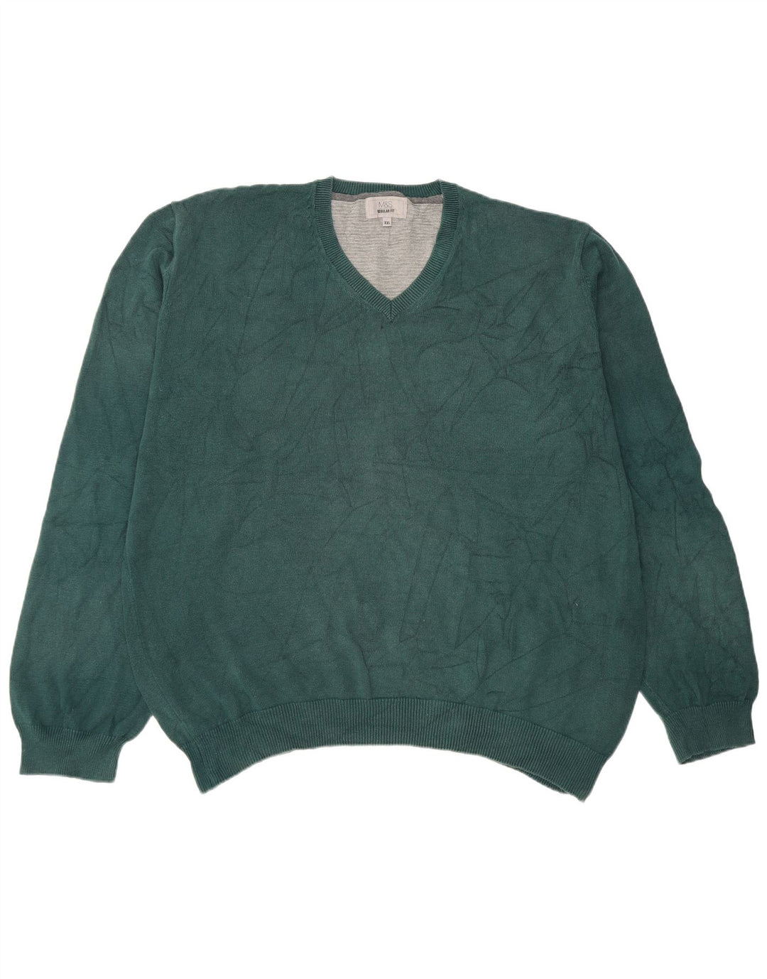 Marks & Spencer Herre Regular Fit V-hals sweater 2XL Grøn bomuld