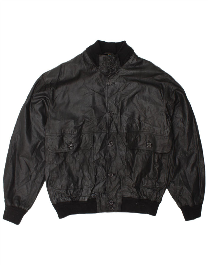 Vintage Herre Bomber Læderjakke IT 54 2XL Sort Læder